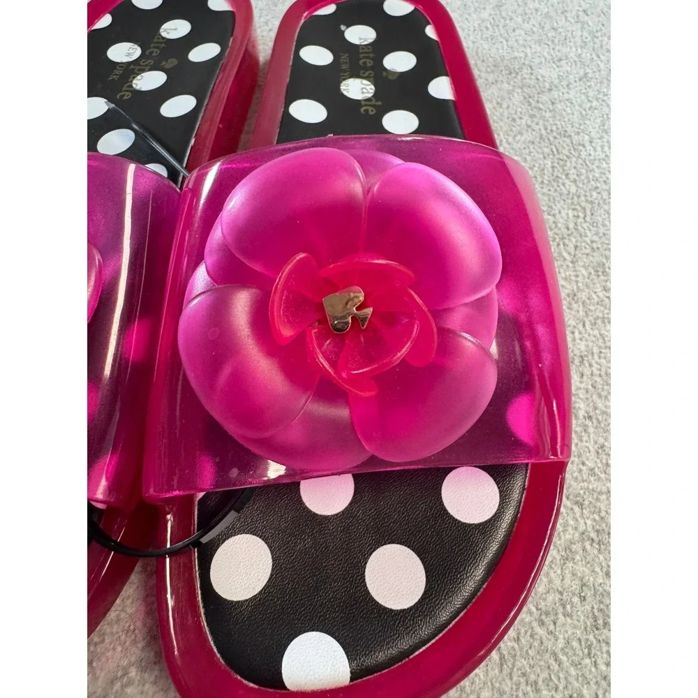 Kate‎ Spade Jelly Slide Sandals Womens 9 Pink Polka Dot Excellent Floral Flower